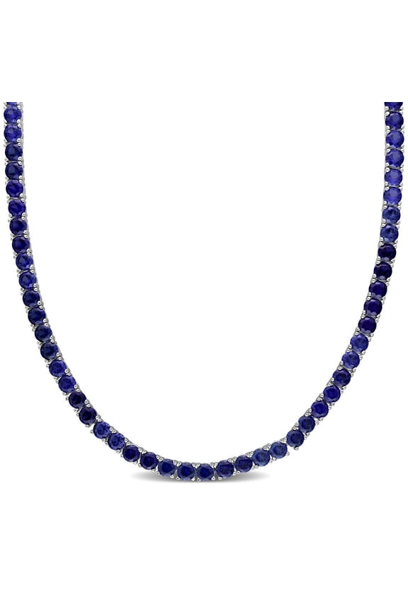 Women's Created Sapphire Sterling Silver Tennis Necklace