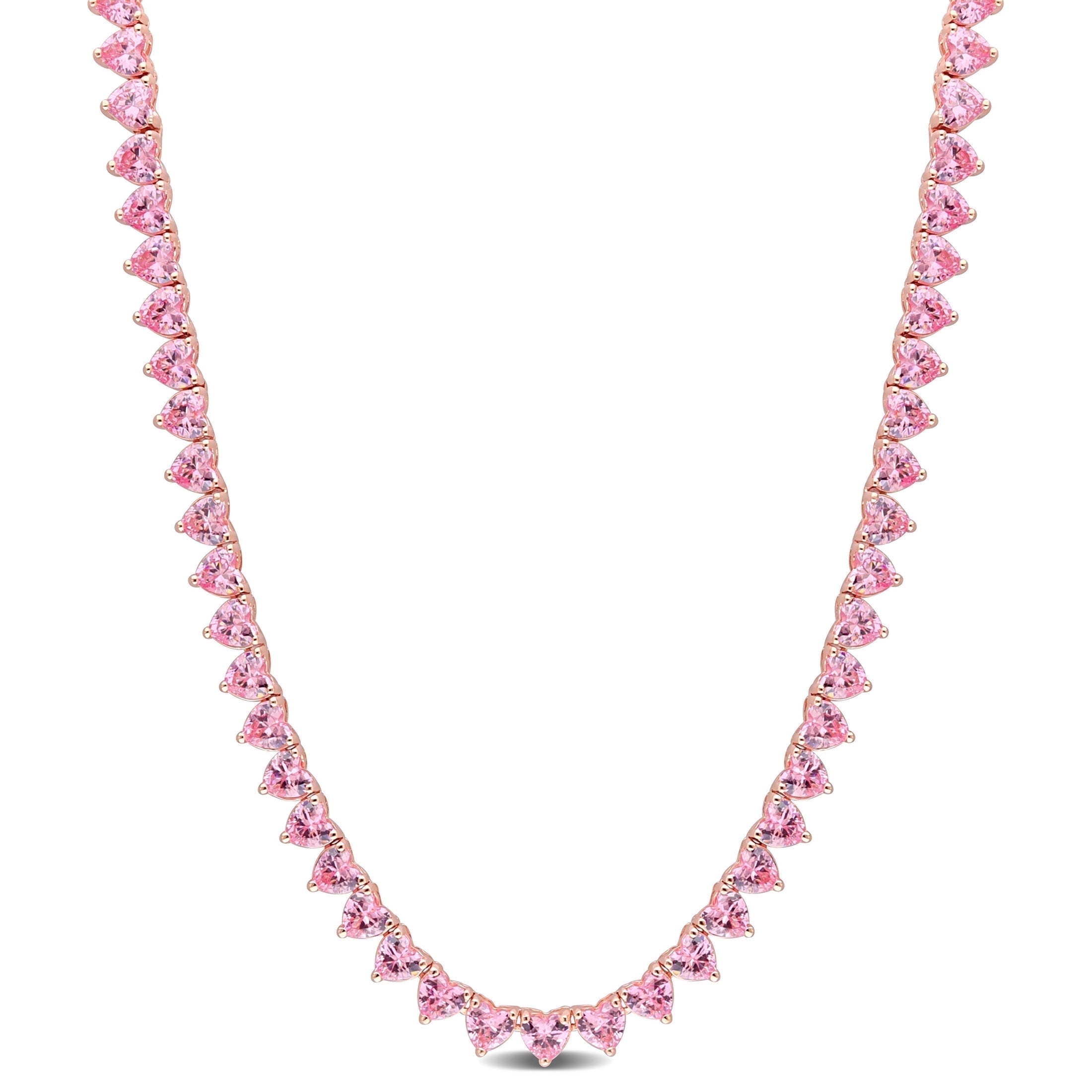 EVERLY Women's 35.2CT TGW Created Pink Sapphire Rose Gold Plated Heart Shaped Tennis Necklace