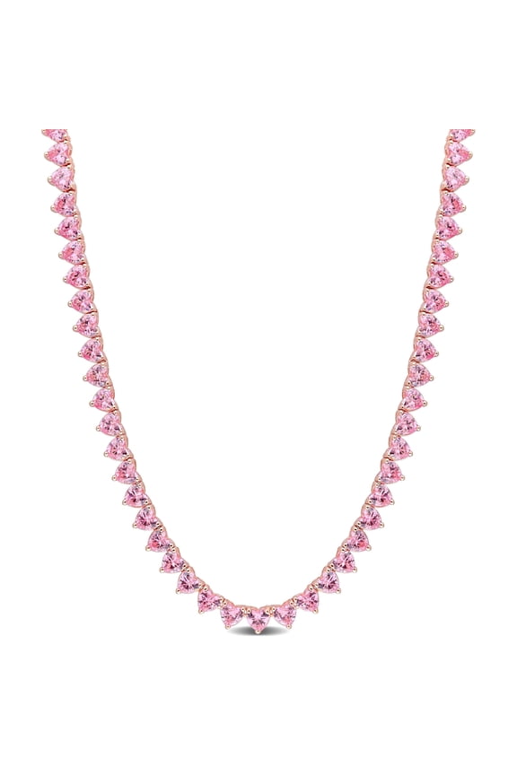 Women's 35.2CT TGW Created Pink Sapphire Rose Gold Plated Heart Shaped Tennis Necklace