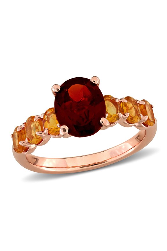 Women's 3ct TGW Garnet Madeira Citrine Rose Silver Oval 7-Stone Ring