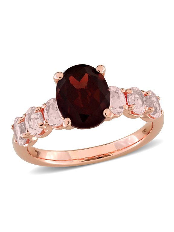 Women's 3ct TGW Garnet and Morganite Rose Silver Oval 7-Stone Ring