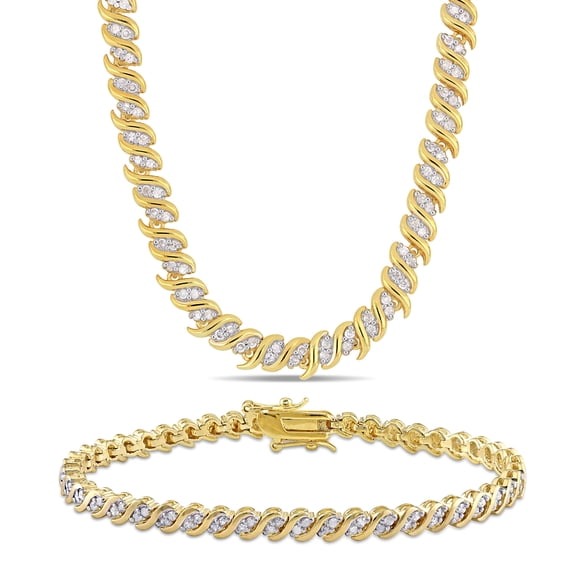 Everly Women's 3ct TW Diamond Yellow Silver Tennis Necklace and Bracelet Set - 17 in + 7.5 in