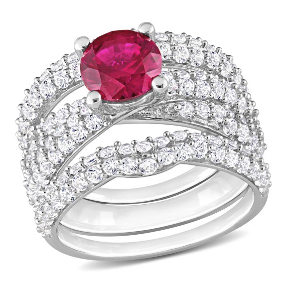 Everly Women's Created Sapphire Created Ruby Sterling Silver Bridal Set