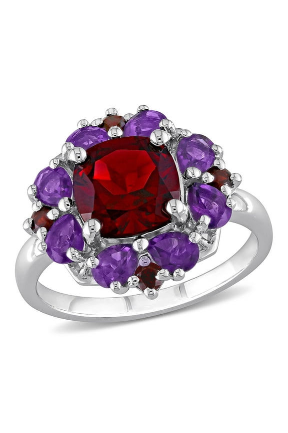 Women's Garnet and Amethyst Sterling Silver Engagement Ring