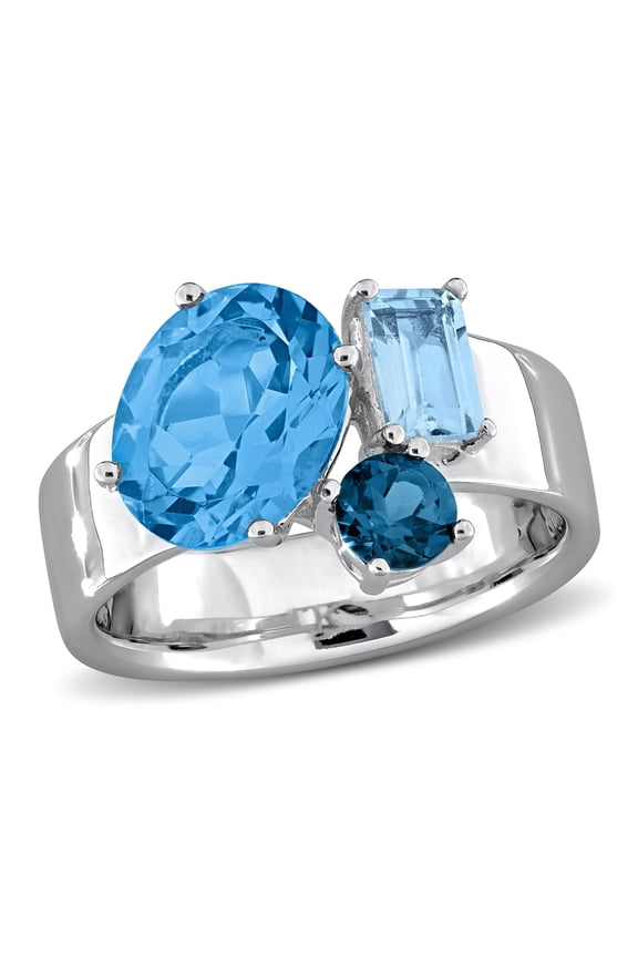 Women's 4 2/5ct TGW Swiss Sky and London Blue Topaz Sterling Silver 3-Stone Ring