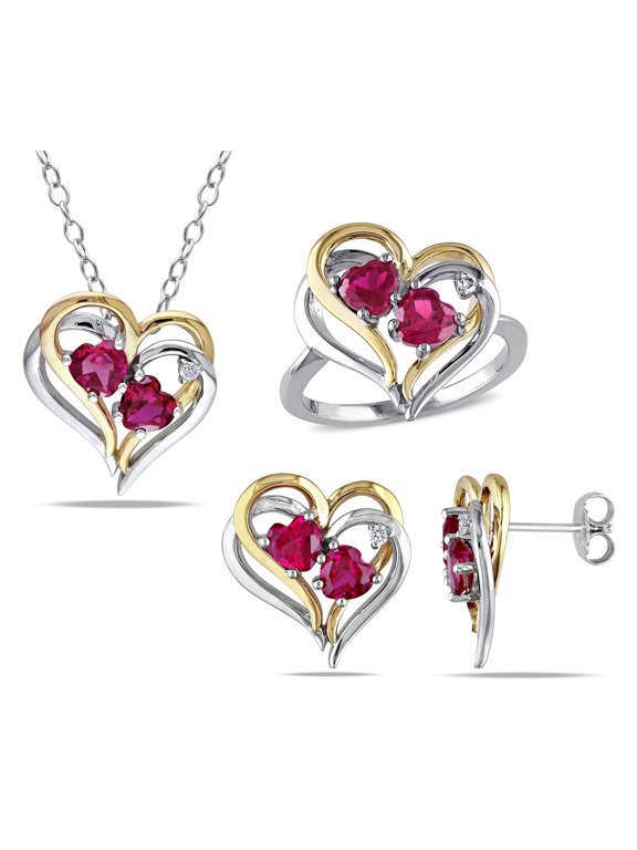 Women's Ruby Sterling Silver Jewelry Set