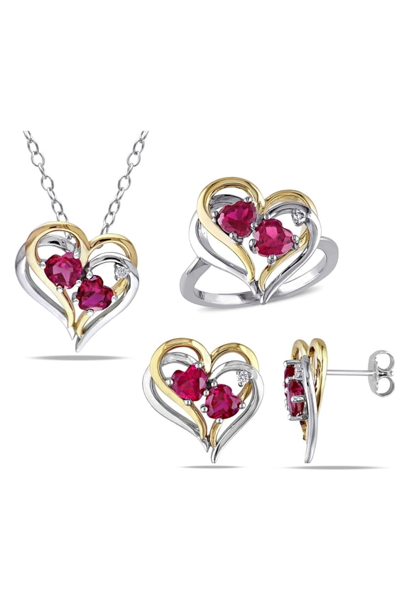 Women's Ruby Sterling Silver Jewelry Set