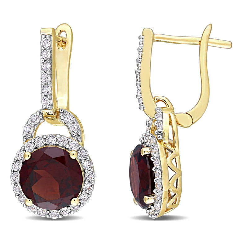 Sterling Silver Garnet and White Topaz Hinged Earrings Sterling Silver Garnet and White Topaz Hinged Earrings