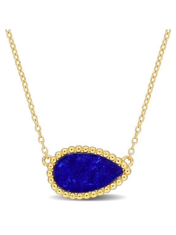Women's 4ct TGW Lapis Yellow Plated Sterling Silver Halo Necklace