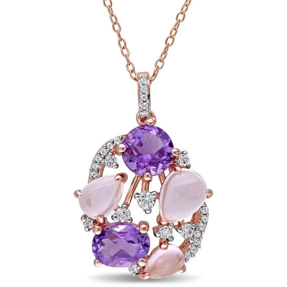 Everly Women's Amethyst and Rose Quartz and Topaz Rose Gold Plated Necklace