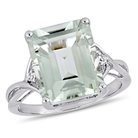 Everly Women's 5-5/8 CT Octagon Green Quartz & Round White Topaz Sterling Silver Cocktail Ring