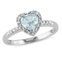 Everly Women's 5/8 Carat T.G.W. Heart-Cut Aquamarine and 1/10 Carat T.W. Diamond Sterling Silver Heart Halo Ring
