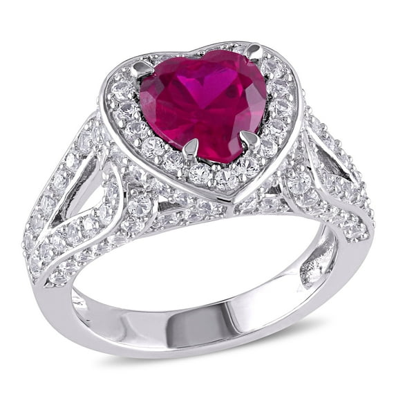 Everly Women's Created Sapphire and Ruby Sterling Silver Engagement Ring