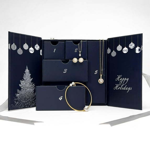 Everly Women's 5-Piece Advent Calendar Assorted Freshwater Pearl & Cubic Zirconia Jewelry Gift Set – Goldtone Earrings, Pendants & Bangle in Gift Box