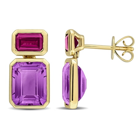 Everly Women's 6 1/4ct TGW Amethyst and Rhodolite 10k Yellow Gold Drop Earrings