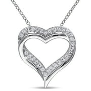 EVERLY Women's .62CT TGW Created White Sapphire Sterling Silver Heart Necklace