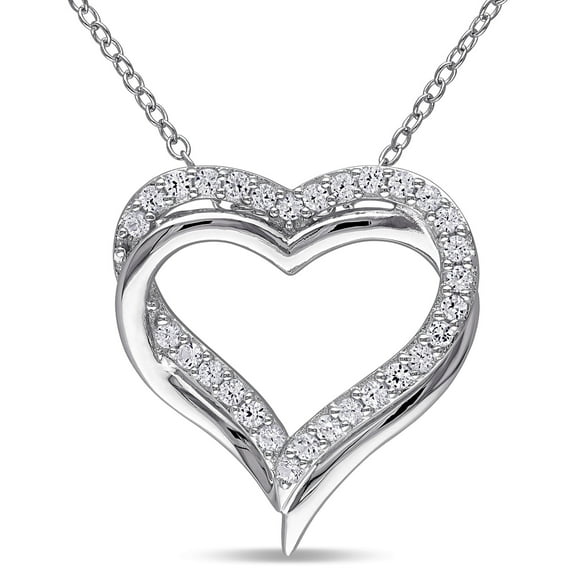 Everly Women's .62CT TGW Created White Sapphire Sterling Silver Heart Necklace