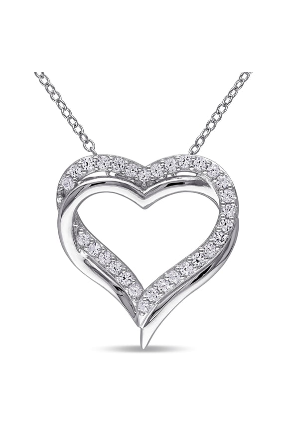 Women's .62CT TGW Created White Sapphire Sterling Silver Heart Necklace