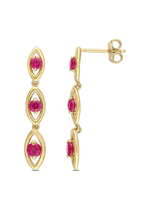 Women's Created Ruby Yellow Gold Plated Earrings
