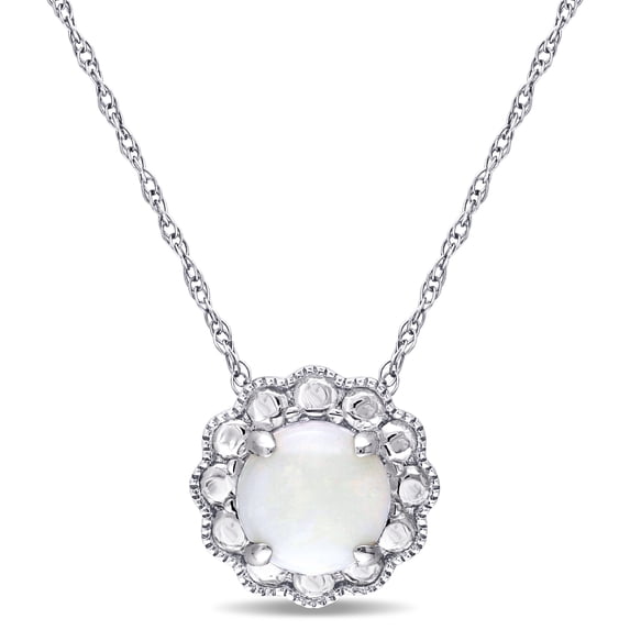 Everly Women's 3/4ct TGW Opal 10k White Gold Flower Birthstone Pendant with Chain