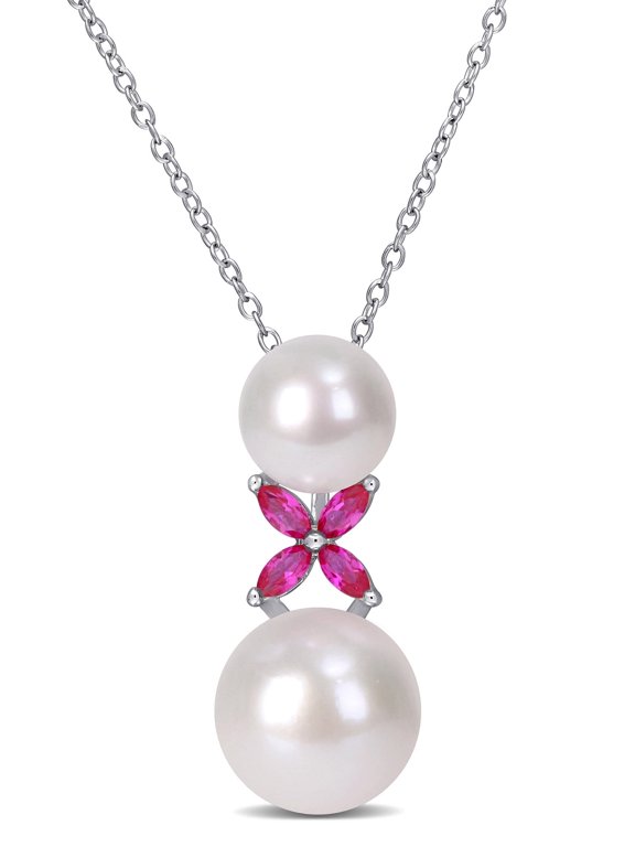 Women's Created Ruby Sterling Silver Necklace