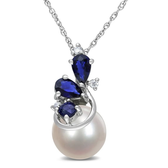 Everly Women's Cultured Pearl and Sapphire 10k White Gold Necklace