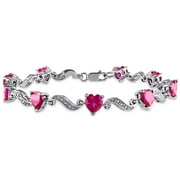 Everly Women's 9 1/10ct TGW Created Ruby and Diamond-Accent Sterling Silver Heart Bracelet - G-H, I3