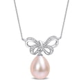 thumbnail image 1 of Everly Women's 9.5-10mm Pink Freshwater Cultured Pearl and Diamond Accent 10kt White Gold Bow Drop Pendant, 1 of 5