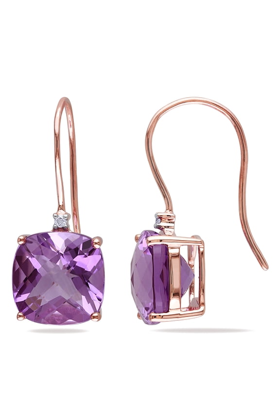 Womens 7ct TGW Amethyst and Diamond Accent 10k Rose Gold Shepherd Hook Earrings