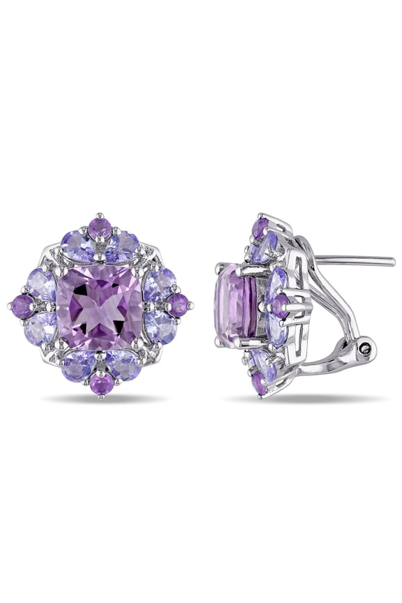 Women's 5 7/8ct TGW Amethyst and Tanzanite Sterling Silver Floral Earrings