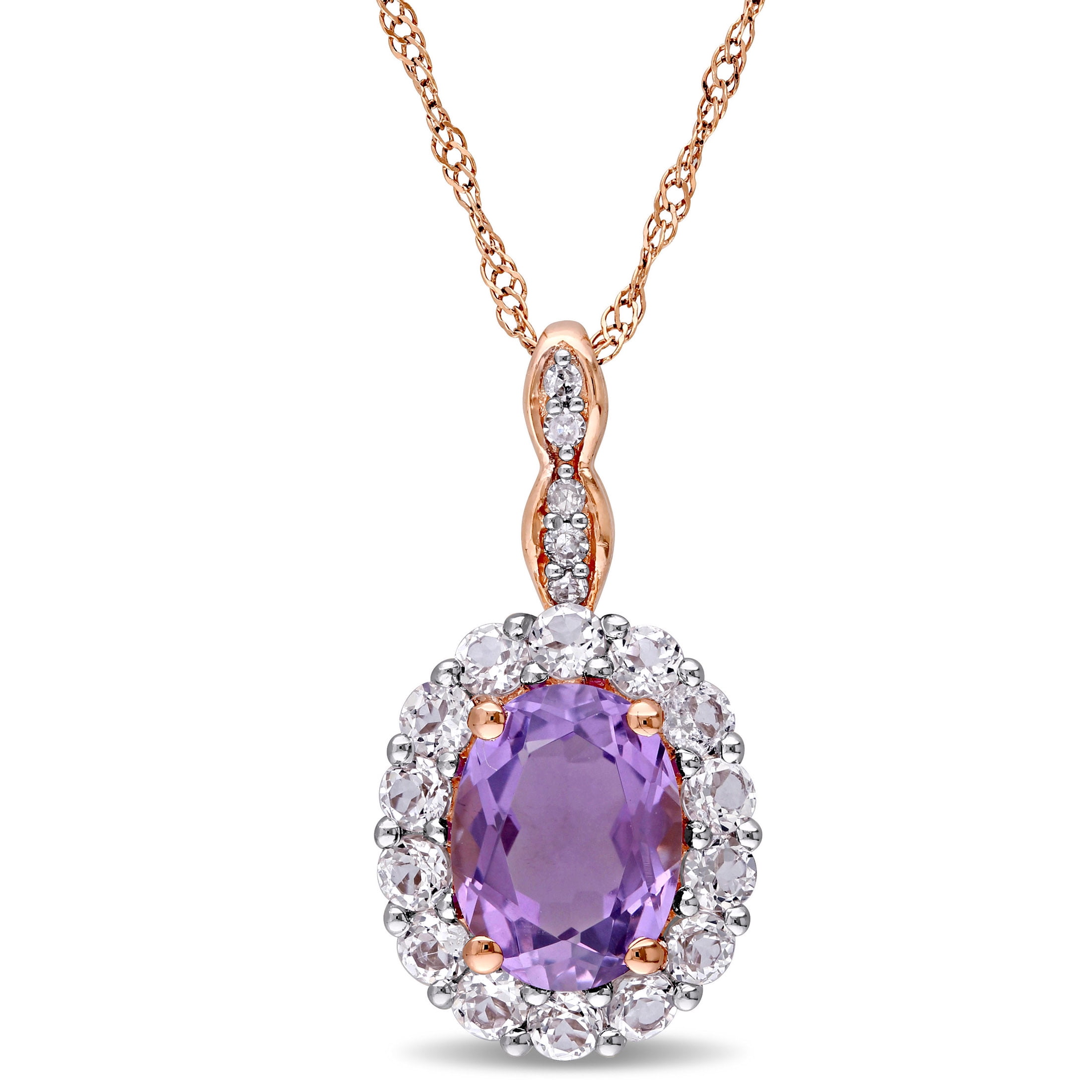 Everly Women's 1-5/8 Carat T.G.W. Amethyst White Topaz and Diamond Accent 14kt Rose Gold Vintage Halo Pendant