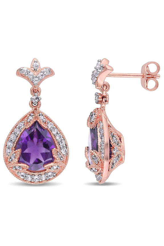 Women's Amethyst and Topaz Rose Gold Plated Earrings