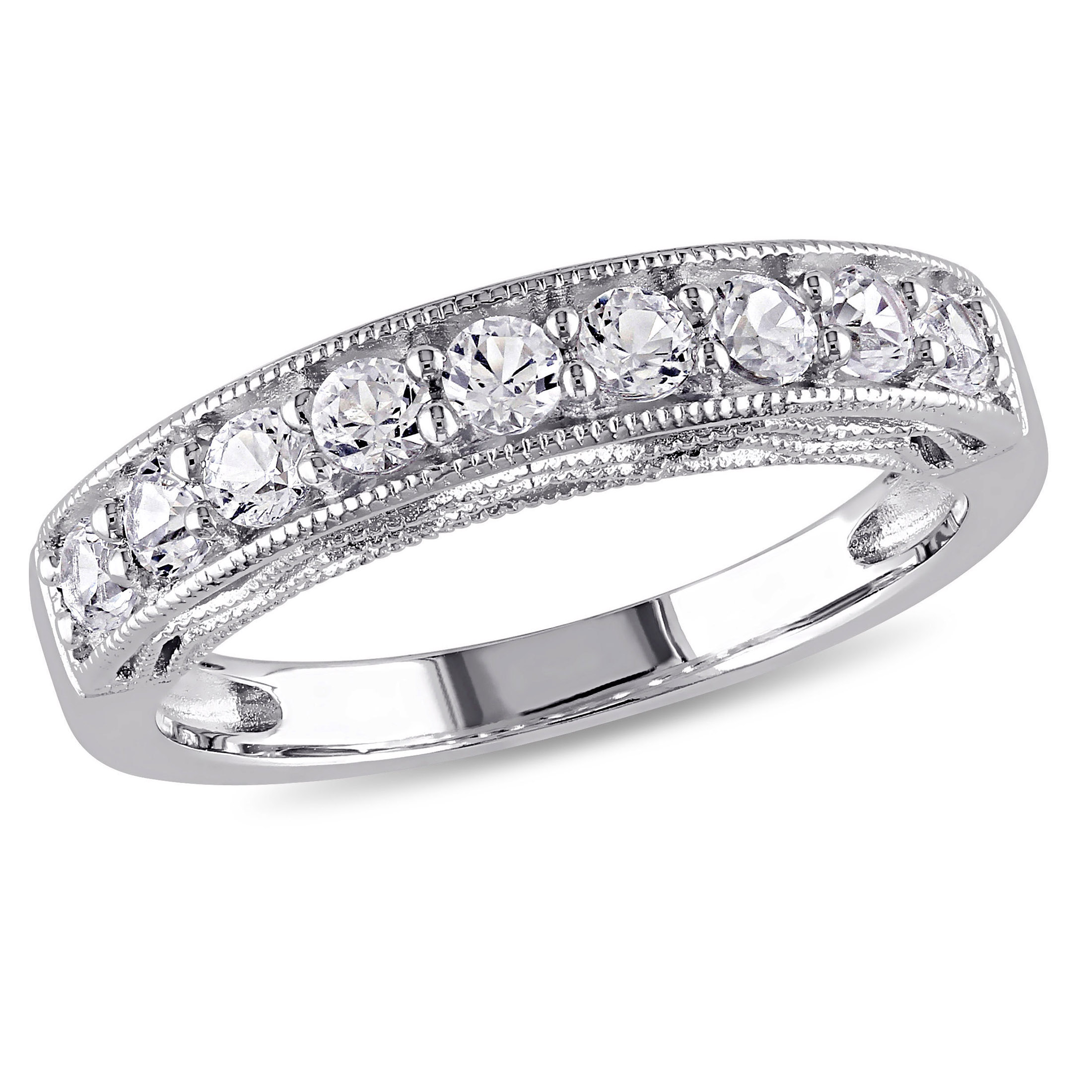 Everly Women's Anniversary Bridal 4/5 CT T.G.W. Round-Cut Created White Sapphire Sterling Silver Semi-Eternity Anniversary Ring with Pave Setting and Milgrain Detail - image 1 of 8