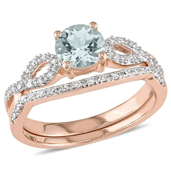 Everly Women's Aquamarine 10k Rose Gold Bridal Set
