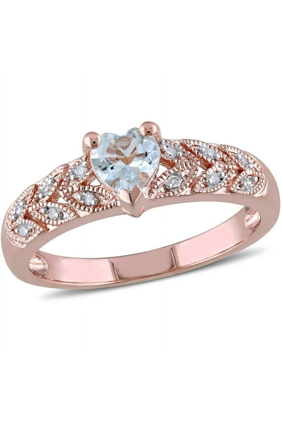 Women's Aquamarine Rose Gold Plated Engagement Ring