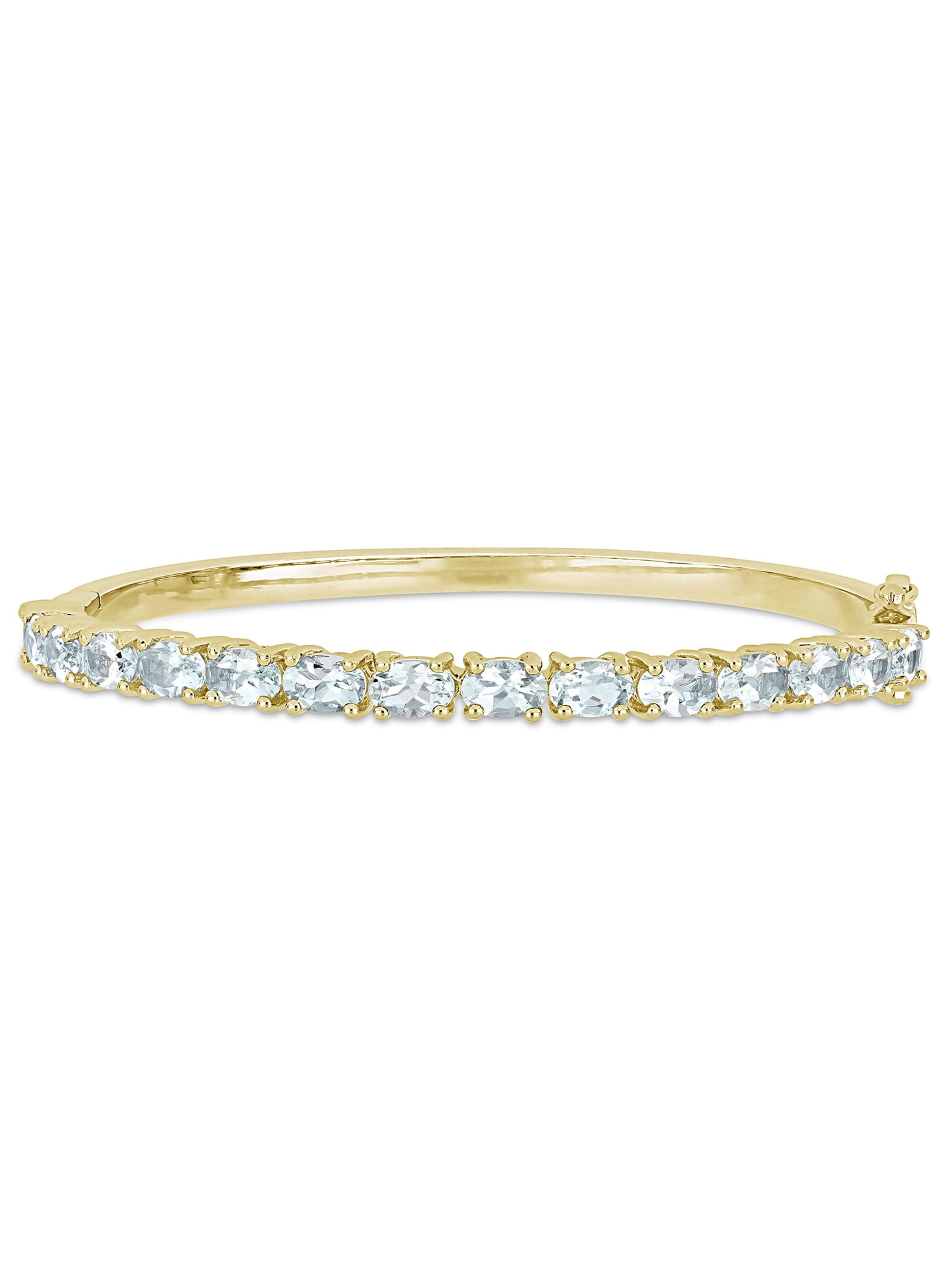 Everly 6-1/3 Carat T.G.W. Oval-Cut Aquamarine Yellow Rhodium Plated Sterling Silver Tennis Bangle