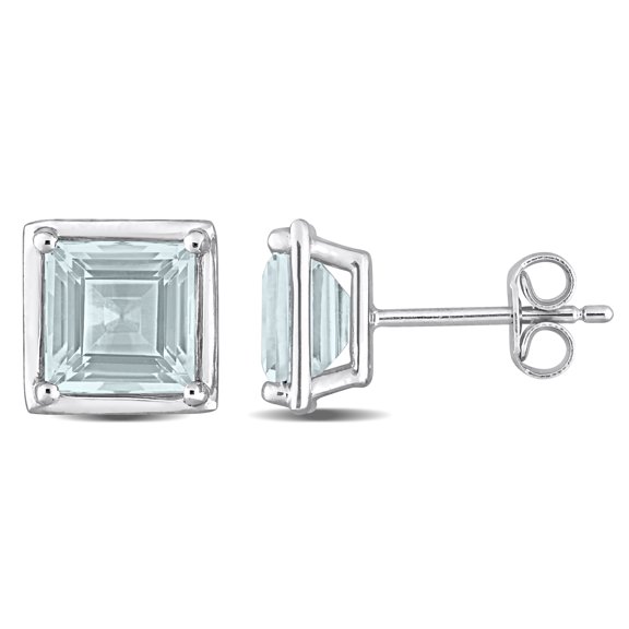 Everly Women's 3ct TGW Square-Cut Aquamarine Sterling Silver Solitaire Stud Earrings