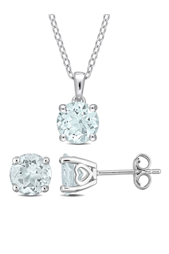 Women's Aquamarine Sterling Silver Jewelry Set
