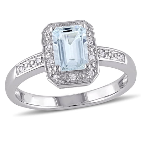 Everly Women's 1 CT TGW Aquamarine and Diamond Accent Sterling Silver Ring