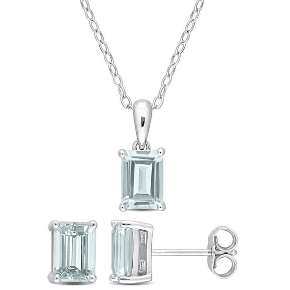Everly Women's Aquamarine and Emerald Sterling Silver Jewelry Set