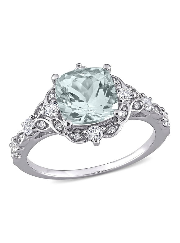 Women's Aquamarine and Sapphire 14k White Gold Ring