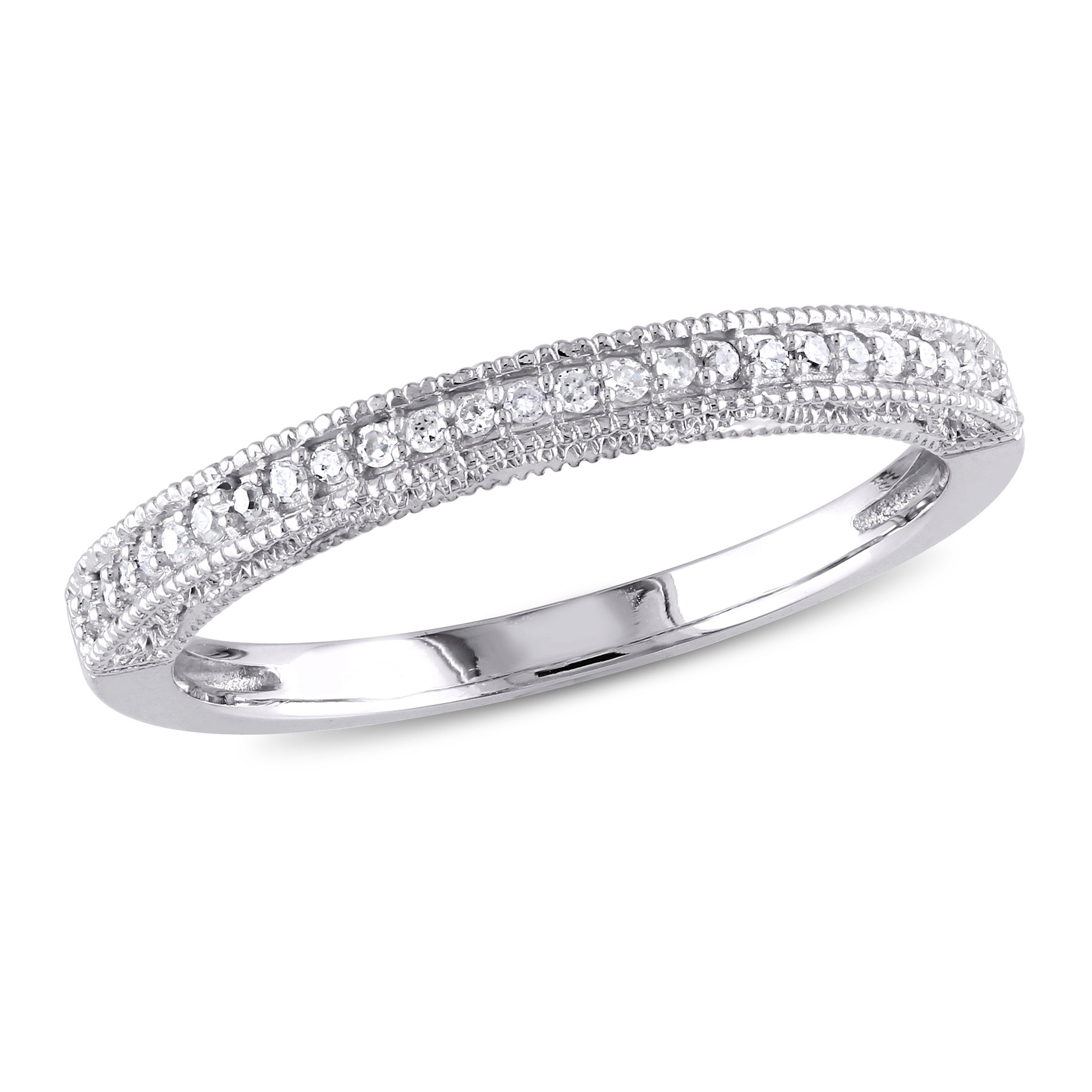 Everly Women's Bridal Engagement Anniversary 1/10 CT T.W. Round-Cut Diamond 10kt White Gold Semi-Eternity Ring with Milgrain Detail and Pave Setting (G-H, I2-I3) - image 1 of 9