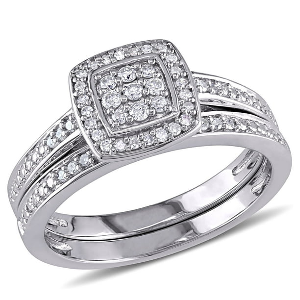 Sterling silver diamond 2 piece buy bridal set rings engagement size 6.5