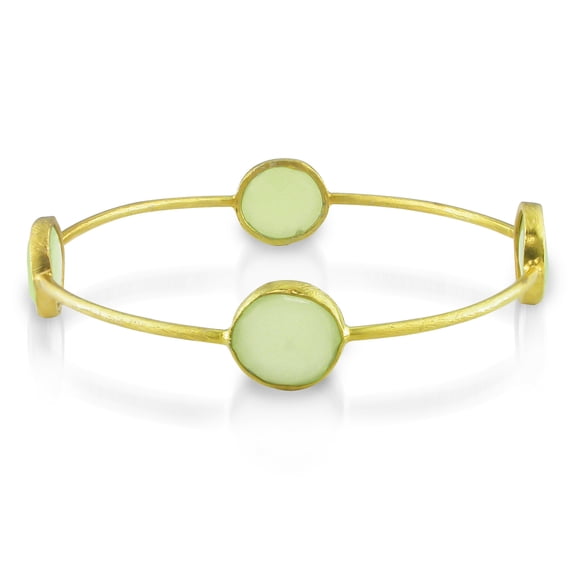 Everly Women's 16ct TGW Green Chalcedony 22k Yellow Gold Plated Brass Station Bangle