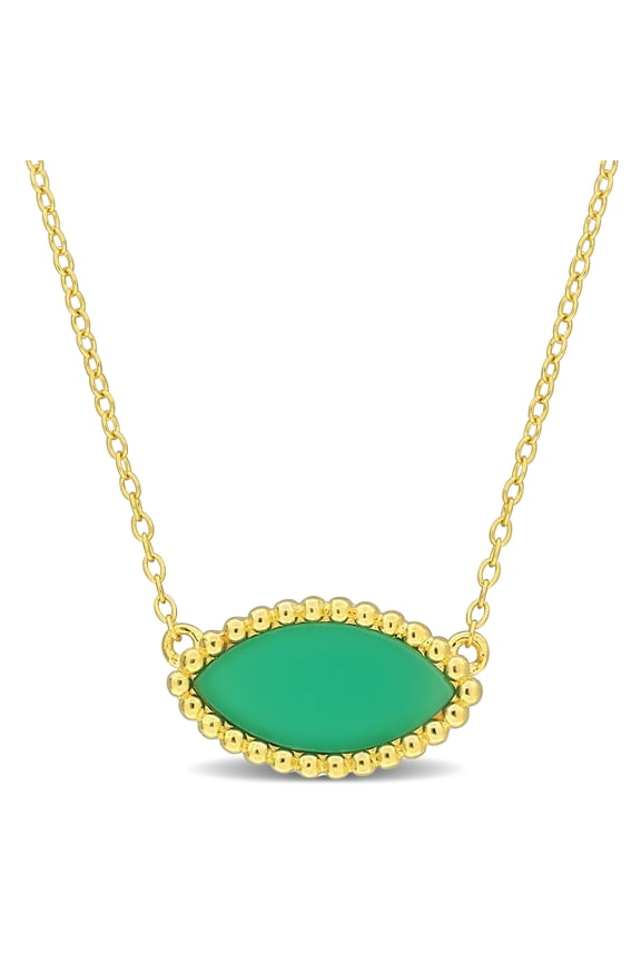 Women's 3ct TGW Green Chalcedony Yellow Silver Beaded Halo Necklace