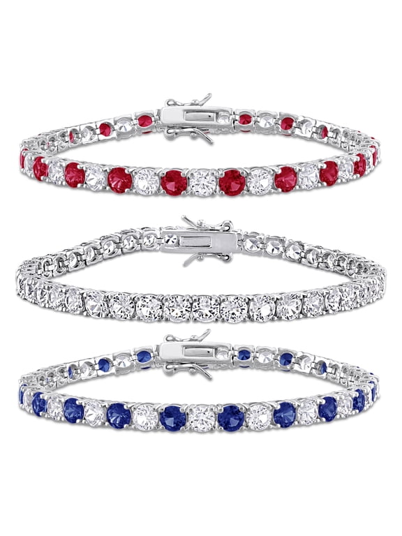 Women's Created Blue White and Ruby Sapphire Sterling Silver Tennis Bracelet Set - 7.25 in