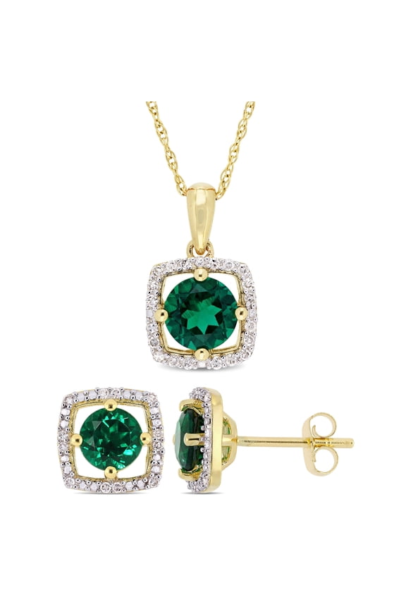 Women's Created Emerald 10k Yellow Gold Jewelry Set