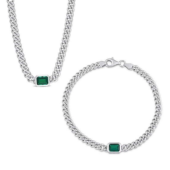 Everly Women's Created Emerald Sterling Silver Necklace and Bracelet Set - 16 in + 7.5 in
