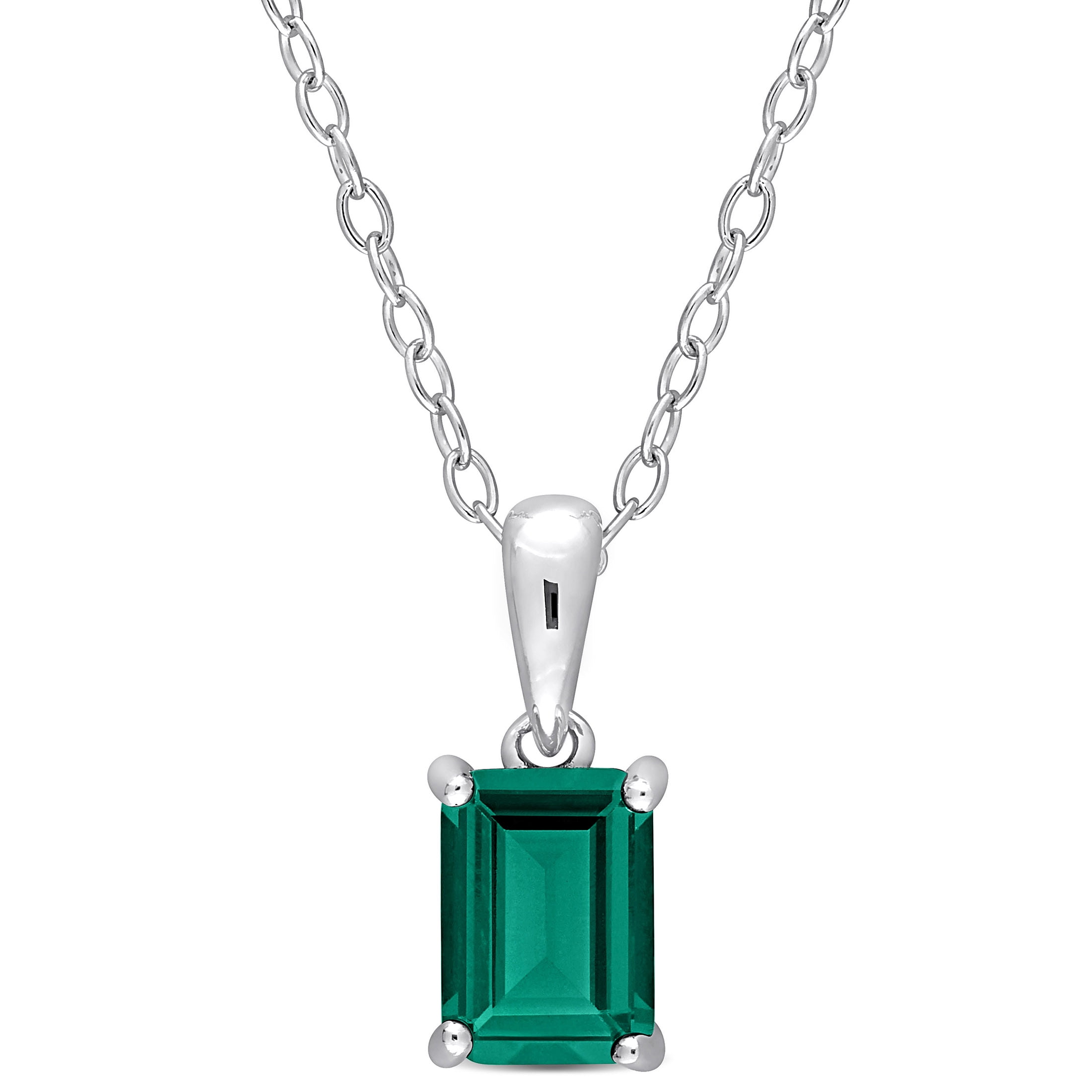 Everly Women's 7/8 Carat T.G.W. Emerald-Cut Created Emerald Sterling Silver Solitaire Pendant with Chain