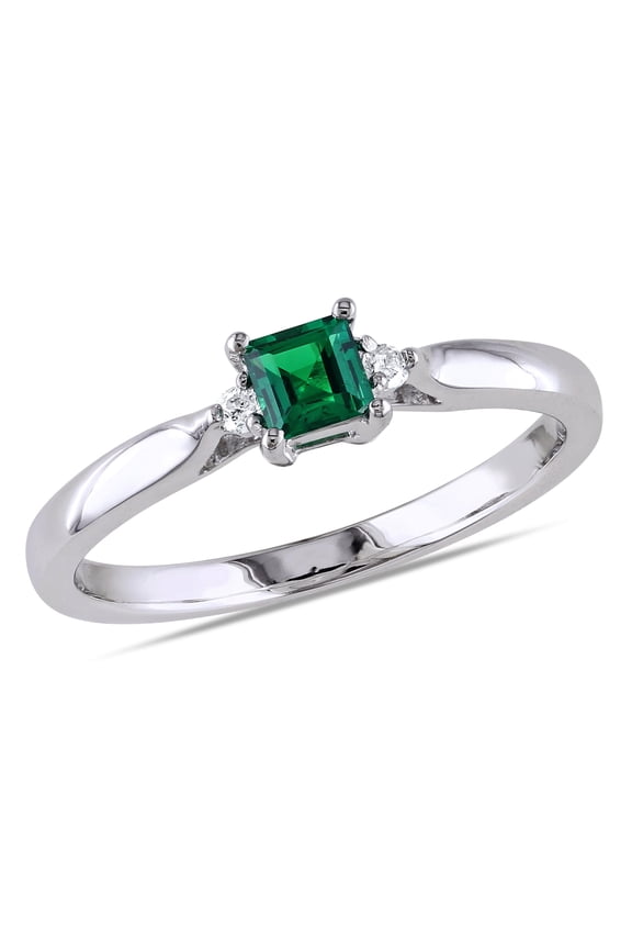 Women's Created Emerald Sterling Silver Ring